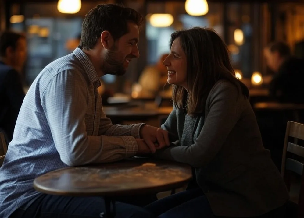 Un couple attablé se retrouve pour revivre leur histoire d'amour